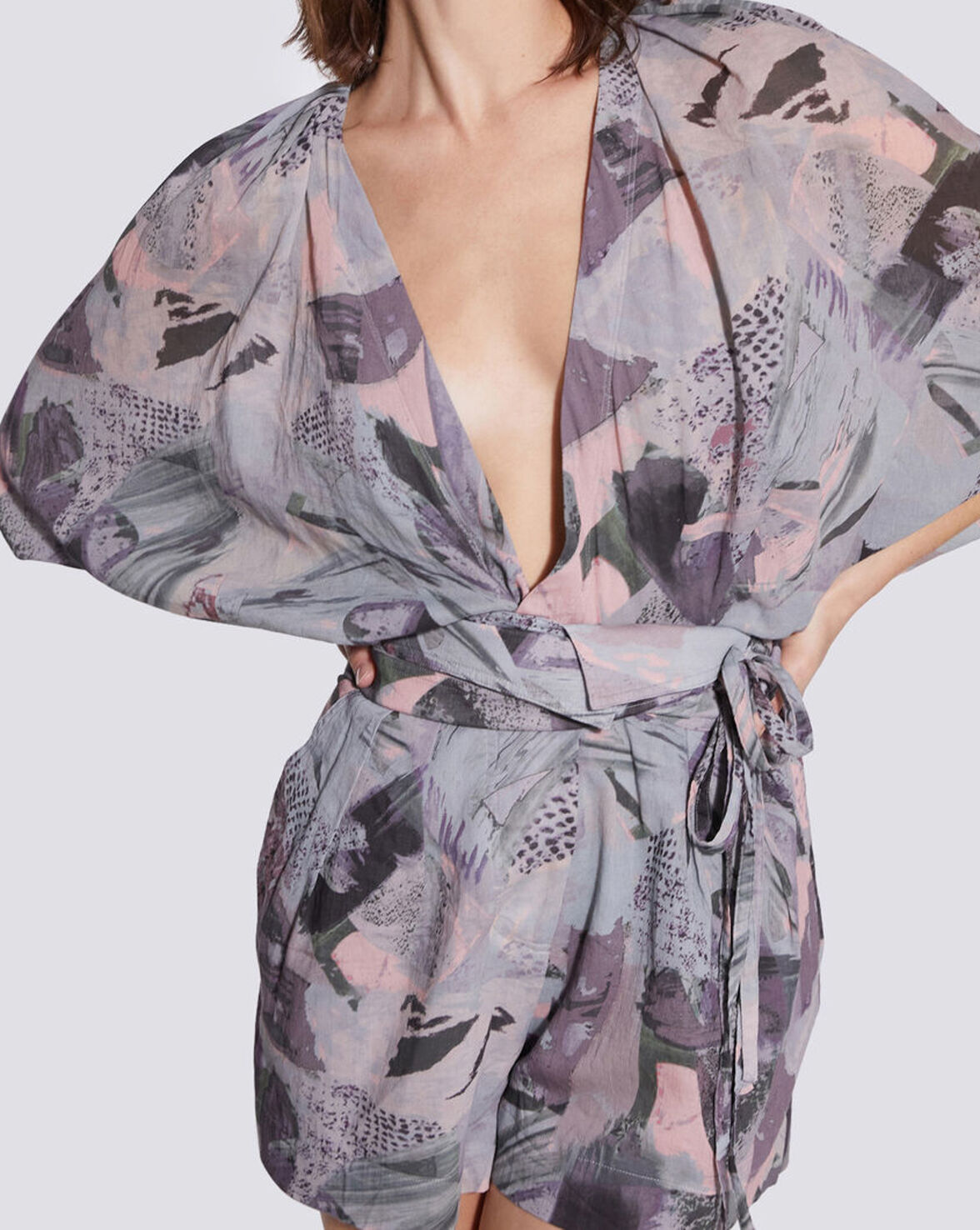 CERAN GEOMETRIC PRINT WRAP MINI JUMPSUIT image number null